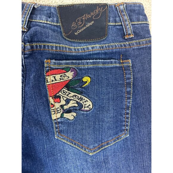 Ed Hardy Love Kills Slowly Jeans Women’s 28 Heart Skull Embroidered Y2K - Picture 1 of 11